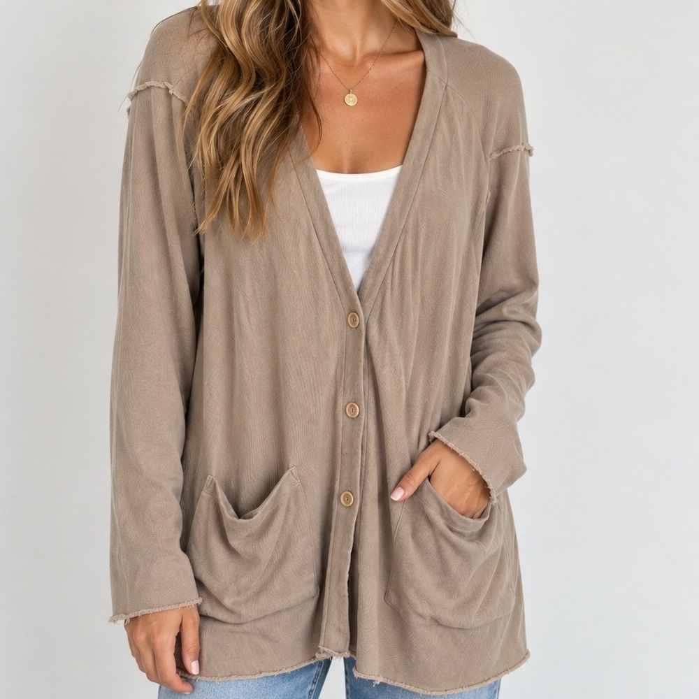 Eileen Fisher Organic Cotton Knit Cardigan Coastal Scandi Neutral Boho Soft Girl